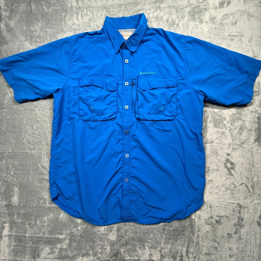 Redington Fishing Shirt Mens XL Blue Short Sleeve Vented‎ Back Button Up Pockets